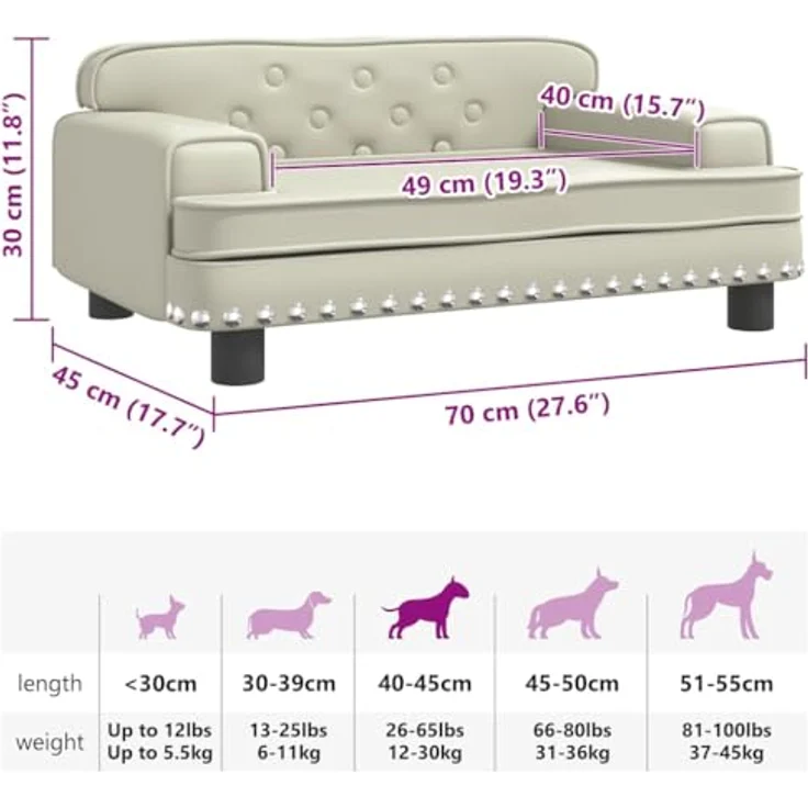 vidaXL Hundekorb Hundebett Creme 70x45x30 cm Kunstleder Körbchen Hundesofa – Bild 4