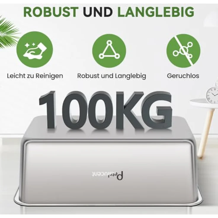 Petslucent Edelstahl Katzentoilette, extra große Metall-Liter-Box mit hohen Seitenwänden, leicht zu reinigen, antihaftbeschichtet, 50 cm x 35 cm x 15 cm – Bild 2
