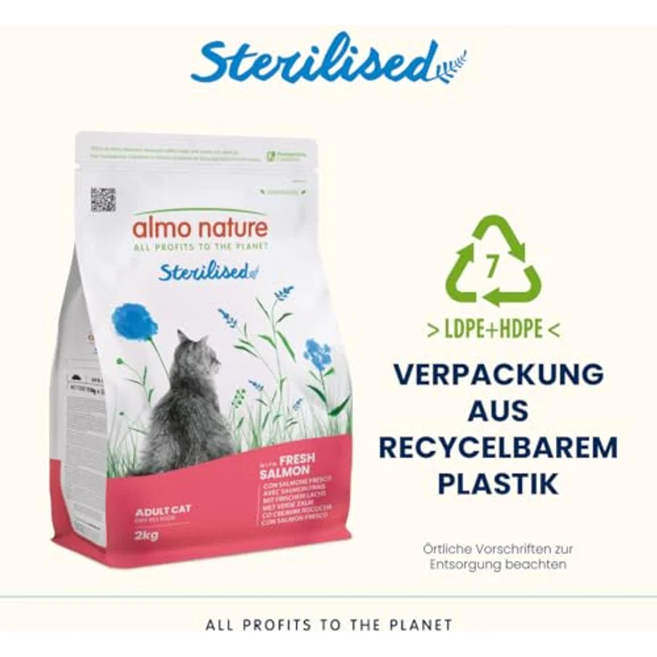 Almo Nature Sterilised, Trockenfutter für sterilisierten Katzen mit frischem Lachs, niedrigem Magnesiumgehalt und Ballaststoffen zur Gewichtskontrolle, 2kg Beutel – Bild 4