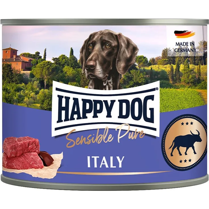 Happy Dog Sensible Pure Italy, Nassfutter für Hunde mit Büffel, 12x200g