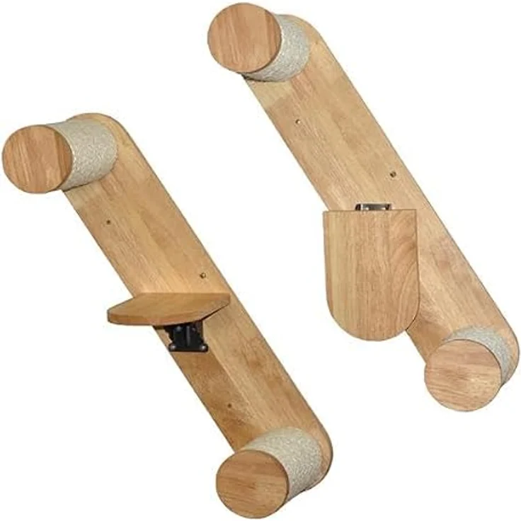 nanook Katzentreppe 3-stufig mit Sisalstämmen Wandkratzbaum Katzenleiter Kletterleiter Kletterwand - 60 cm, aus Gummibaumholzholz, naturfarben – Bild 5