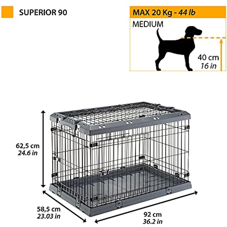 Ferplast Transportbox Superior, faltbare Hunde-Transportbox mit Trennwand und abnehmbarem Dach, grau – Bild 2