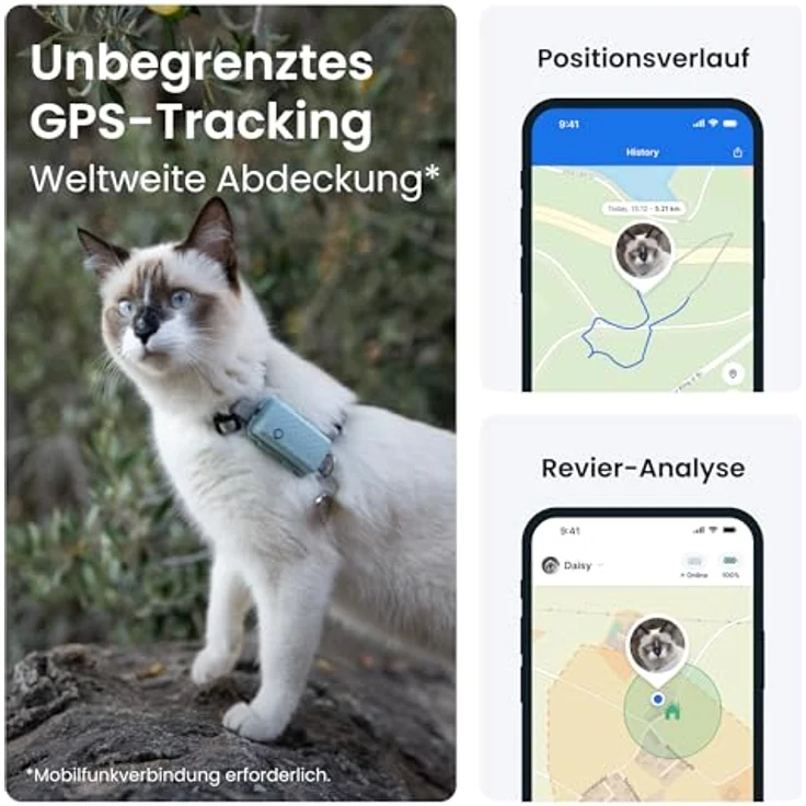 Tractive GPS Mini (One Size, Katze, Allgemein), Halsband + Leine – Bild 2