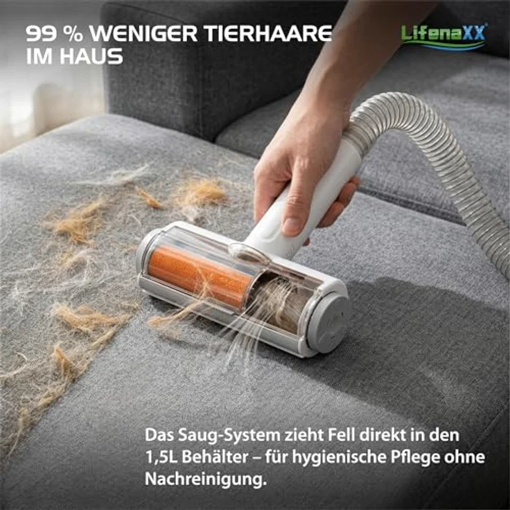 Lifenaxx Haustierpflege Set LX-052, 6-in-1 Tierhaarschneider mit Vakuumfunktion, leise, für Hunde & Katzen, inkl. HEPA-Filter, Trimmer, Entfilzungsbürste und Massageaufsatz – Bild 3