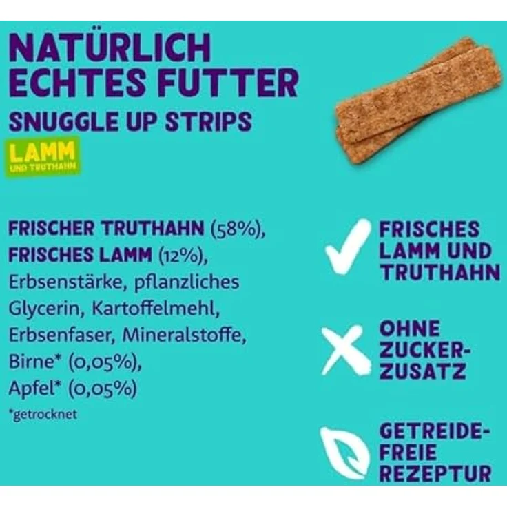 Edgard Cooper Snuggle Up Strips, Hundeleckerli aus Lamm und Truthahn, getreidefrei, hohe Proteine, 75g – Bild 5