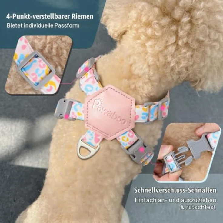 Pawaboo Kleines Hundegeschirr und Leine Set, verstellbar, No Pull, X-Rahmen, mit D-Ring, atmungsaktiv, für kleine und mittelgroße Hunde – Bild 4