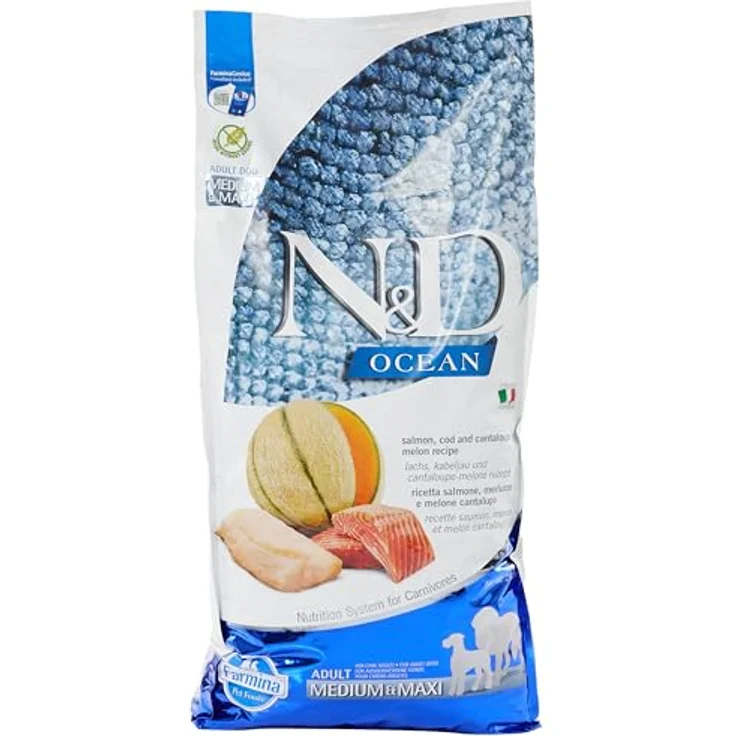 Farmina N&D Ocean Adult Medium Pellets Hundefutter, Trockenfutter mit Lachs, Kabeljau und Melone, 12 kg, reich an Vitaminen und natürlichen Antioxidantien – Bild 1