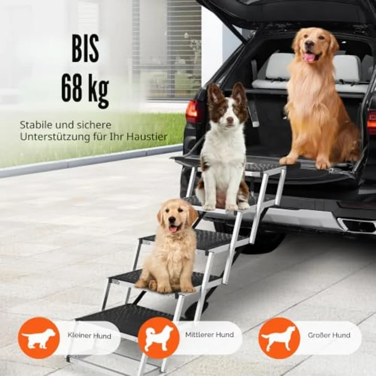 VEVOR 5-stufige Hundetreppe, zusammenklappbar und rutschfest, bis zu 68 kg belastbar, Einstiegshilfe für Auto, SUV und LKW – Bild 3
