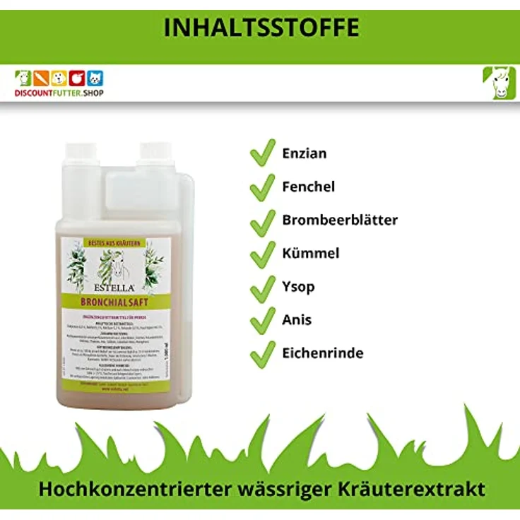 ESTELLA Bronchialsaft für Pferde 1 L, Kräuterextrakt mit Fenchel, Holunder- & Lindenblüte, Hibiskus | Unterstützung bei Husten und verschleimten Atemwegen – Bild 4