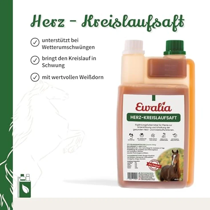 Ewalia Herz-Kreislaufsaft, Ergänzungsfuttermittel für Pferde zur Förderung der Herzgesundheit, 100% Kräuterformel, 1 Liter – Bild 2