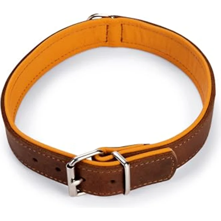 Karlie Rondo Hundehalsband, Breit, Braun/Cognac, Leder mit weichem Nappaleder und verchromten Beschlägen, 57x3,2 cm – Bild 2