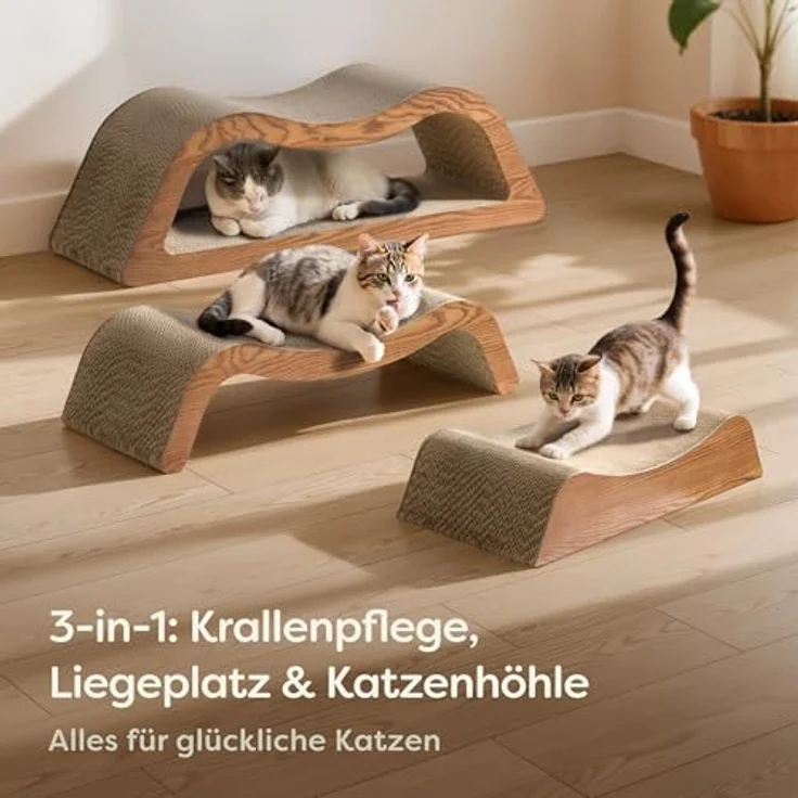 Knupis Kratzmöbel Kratzbrett XXL 75cm, 3-teiliges Set aus besonders kratzfester Wellpappe, platzsparend und schützend für Möbel, Braun – Bild 2