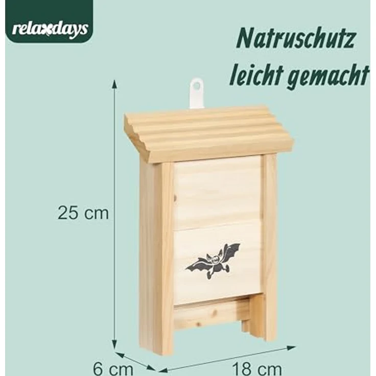 relaxdays Nistkasten Fledermauskasten 2er Set, unbehandeltes Holz mit Anflughilfe, natur – Bild 4