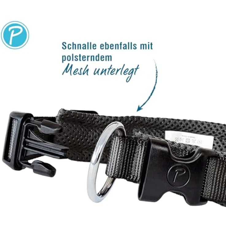 Petlando Mesh Hundehalsband XL – leicht, atmungsaktiv, weich gepolstert, stufenlos verstellbar, robust, Schwarz, 55-60 cm – Bild 2