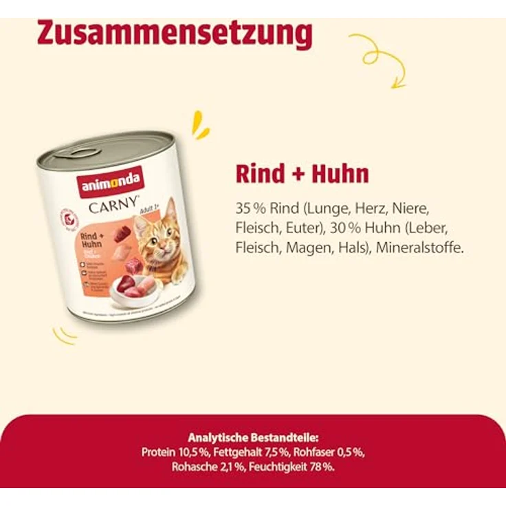animonda Carny Adult Rind + Huhn, Katzennassfutter mit 100 % frischen, fleischlichen Zutaten, ohne Getreide und Zucker, 6 x 800 g – Bild 5