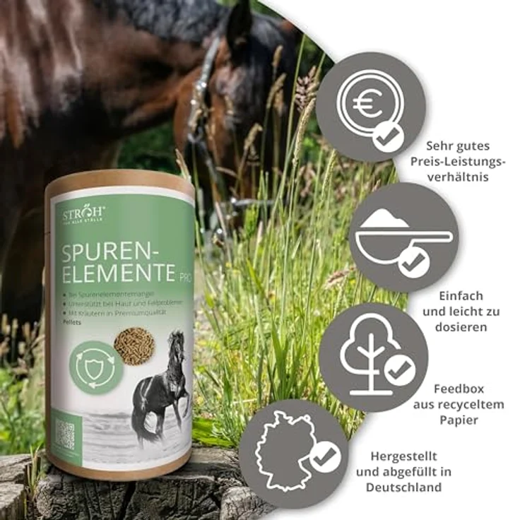 STRÖH Spurenelemente Pro Pellets Pferd, 1,2 kg - Mineralfutter mit Zink, Mangan, Eisen, Kupfer, Selen, Jod und Cobalt für gesundes Pferdefell und Wohlbefinden – Bild 5