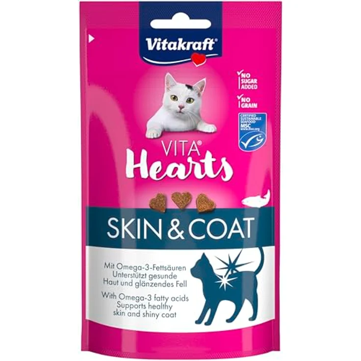 Vitakraft Vita Hearts, Skin and Coat, Softer Katzensnack mit Lachs, für gesunde Haut und glänzendes Fell, 40g – Bild 1