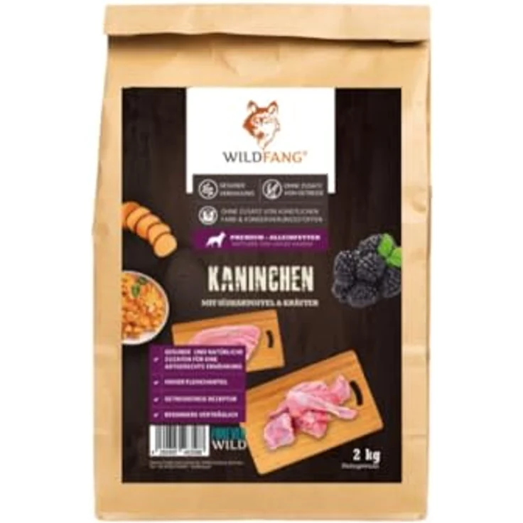 Wildfang® Hundefutter - Trocken - Getreidefreies Premiumfutter für Erwachsene (2 kg, Kaninchen & Truthahn, reich an Omega-3 & Omega-6-Fettsäuren) – Bild 1