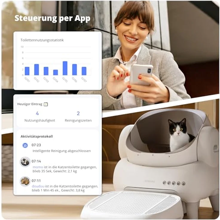 Neakasa M1 Plus Lite, Selbstreinigende Katzentoilette mit offenem Design, XXL Kapazität, App-Steuerung, geruchsfrei und hygienisch für mehrere Katzen – Bild 5