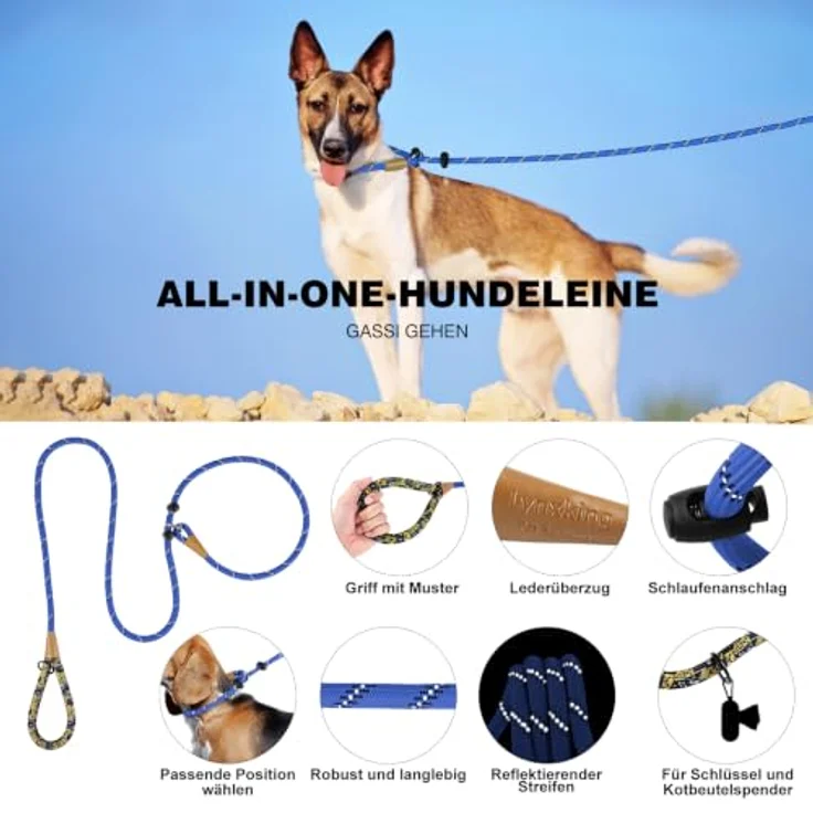 lynxking Hundeleine 180 cm, reflektierende Schleppleine mit Zugstopp und gepolstertem Griff, ideal für Training und Gassi gehen – Bild 2