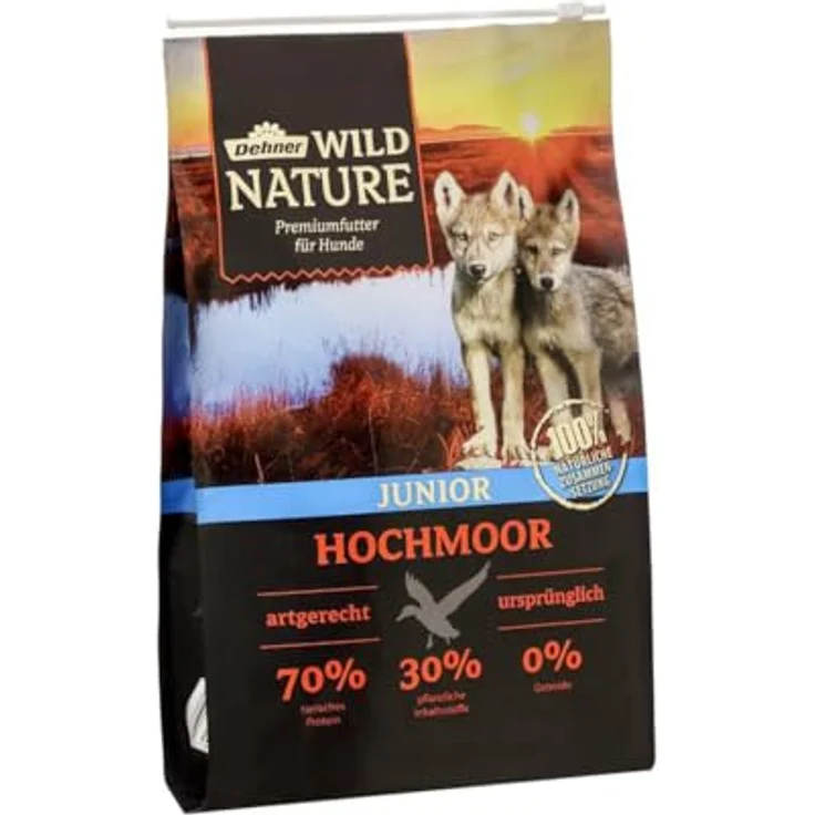 Dehner Wild Nature Hundefutter Hochmoor, Trockenfutter für Welpen und junge Hunde, getreidefrei und zuckerfrei, Ente, 4 kg – Bild 1
