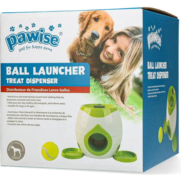 Pawise 2 in 1 Ball Launcher Food Feeder, interaktives Hundespielzeug mit Tennisballspender und abnehmbarer Festplatte