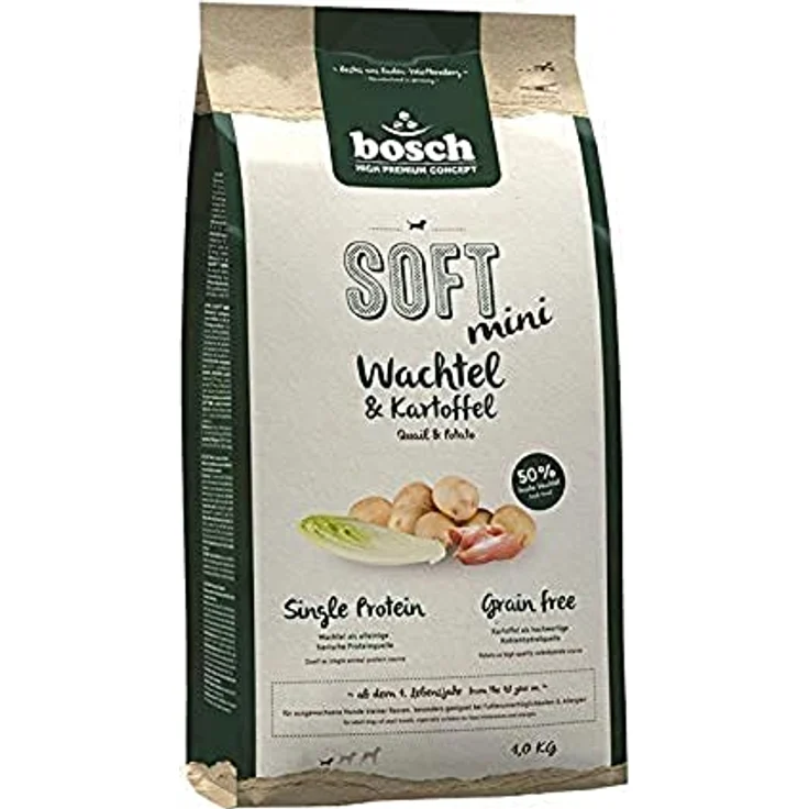 bosch HPC SOFT Mini Wachtel & Kartoffel, halbfeuchtes Hundefutter für kleine Rassen, Single Protein, grain-free, 1 x 1 kg – Bild 1