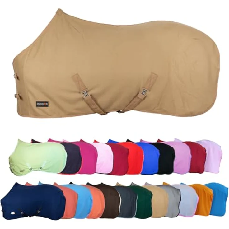 RL24 Abschwitzdecke mit Kreuzgurt BASICLINE, atmungsaktiv und schnelltrocknend, Hellbraun, 65cm – Bild 1