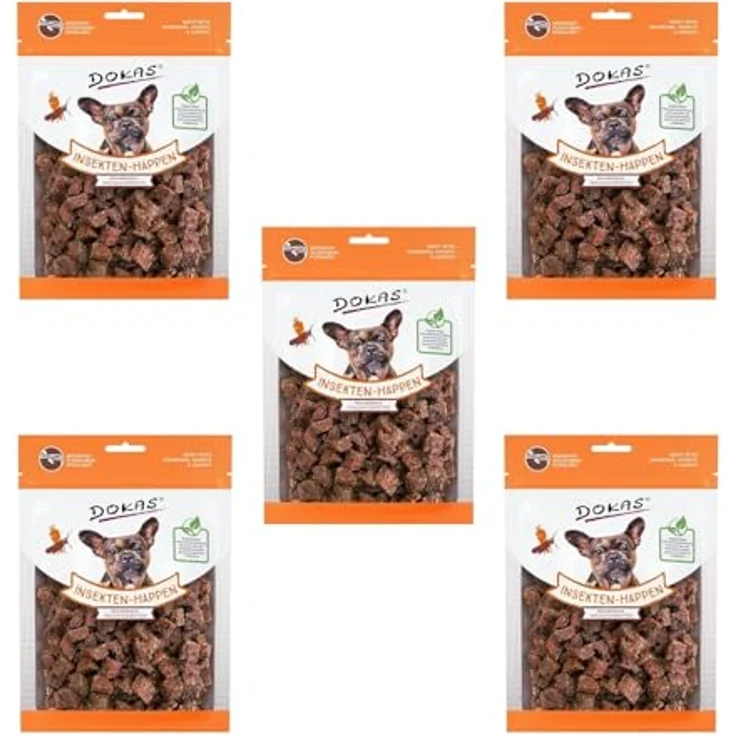 Dokas Dog Insekten-Happen, Hundesnack mit Mehlwürmern, Grillen und Karotten, 5er Pack, 5 x 100 g, aus alternativen Proteinquellen, als Belohnung zwischen den Mahlzeiten – Bild 1
