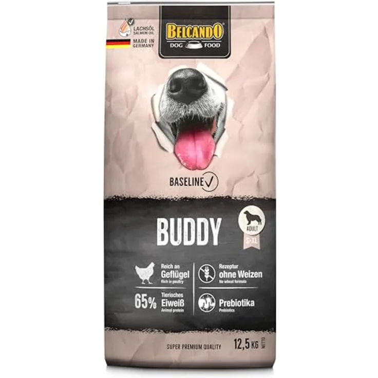 BELCANDO Baseline Buddy, Trockenfutter für Hunde, 12,5 kg, für ausgewachsene Hunde, mit Prebiotika für gesunde Darmflora, geeignet für alle Rassen
