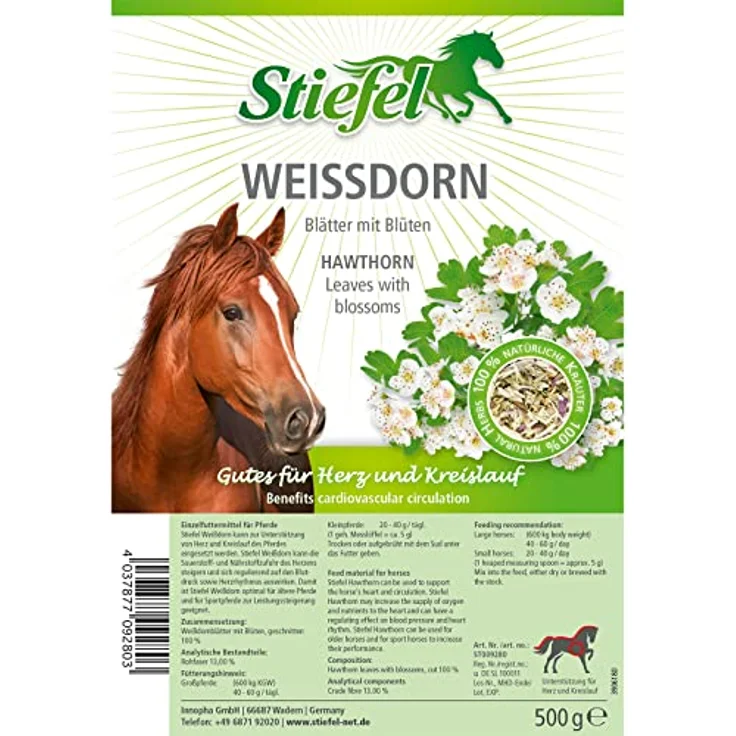 Stiefel Weißdorn, Doppelpack mit 2 x 500 g, Einzelfuttermittel zur Unterstützung von Herz und Kreislauf für Pferde, mit geschnittenen Blüten und Blättern, natürliche Zutaten – Bild 5