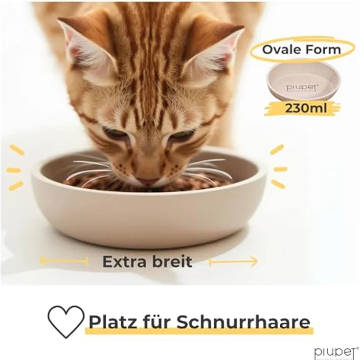 PiuPet® Katzen Napf 2er Set, rutschfeste Futternäpfe spülmaschinengeeignet, flach und breit, 230ml, Beige/Grey – Bild 2