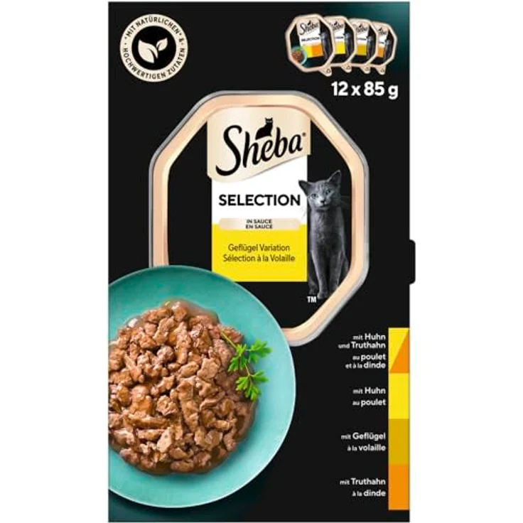 Sheba Multipack Selection in Sauce, Katzen-Nassfutter mit Huhn und Truthahn, 12 x 85g – Bild 4