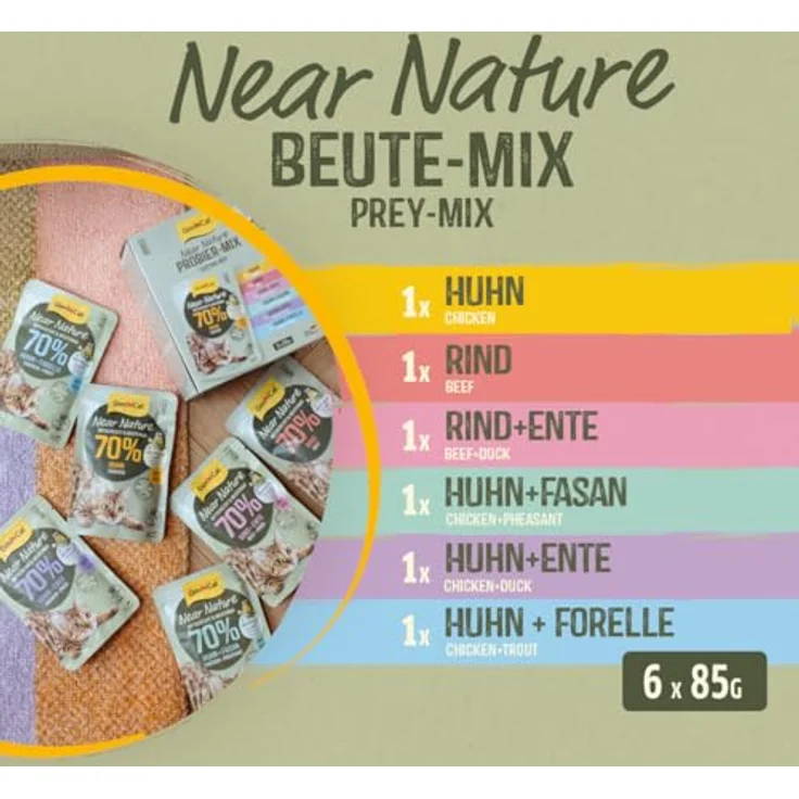 GimCat Near Nature Mix, Getreidefreies Katzen-Nassfutter mit 70% Fleisch, 6x85g – Bild 3