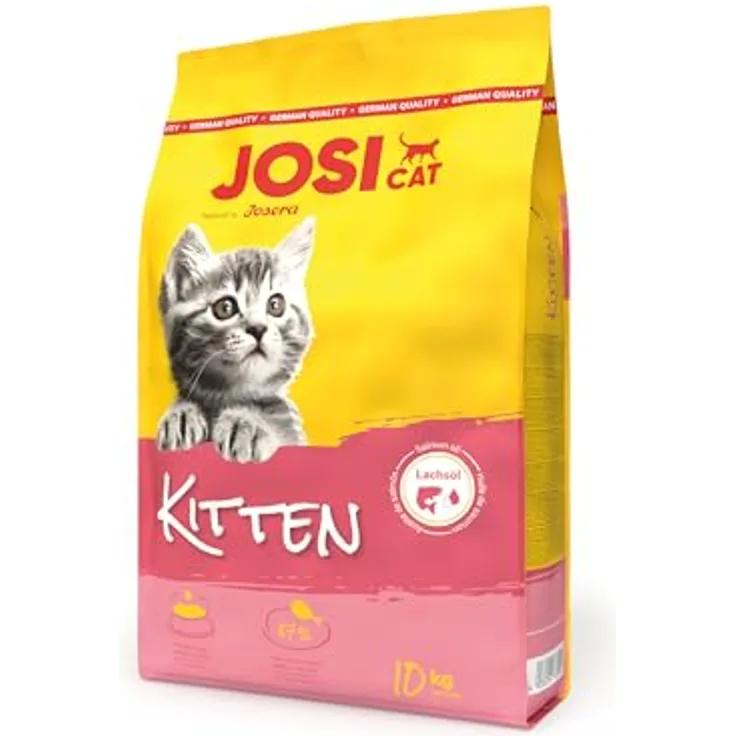 JosiCat Kitten Trockenfutter (1 x 10 kg) | Premium Juniorfutter für wachsende, tragende & säugende Katzen | hoher Energiegehalt, mit Lachsöl & Vitaminen | Ohne Weizen, Soja & Zucker | Made in Germany