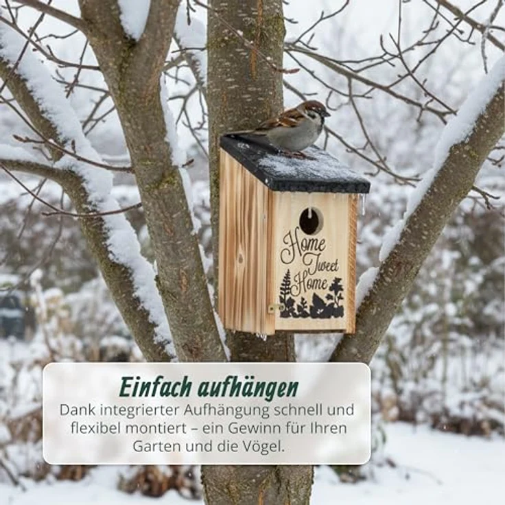 Relaxdays Nistkasten für Meisen & Spatzen, Holz mit Reinigungsklappe, geflammt, Einflugloch 32 mm, Vogelhaus zum Aufhängen – Bild 3