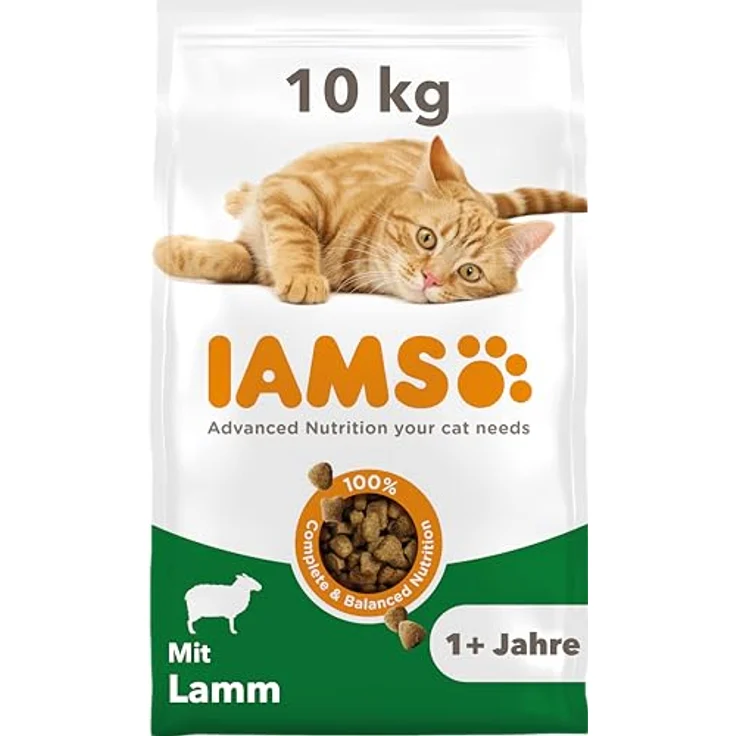 IAMS Katzenfutter trocken mit Lamm - 10 kg, vollwertiges Trockenfutter für Katzen 1-6 Jahre, gesunde Haut & glänzendes Fell, weizenfrei – Bild 1