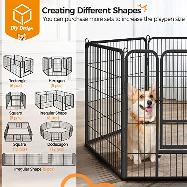 Yaheetech Welpenlaufstall Metall Freilaufgehege, 6 Paneele, 80 cm hoch, klappbar mit Tür und Verriegelung für Hunde, Katzen, Welpen und Kleintiere – Bild 5