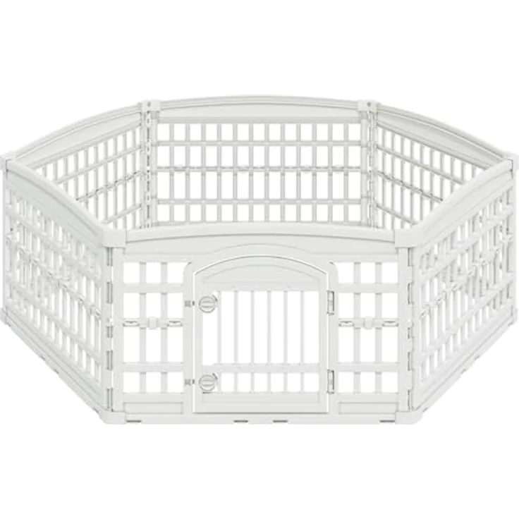 vidaXL Freigehege 6-Panel-Hundespielplatz 177,5 x 154,5 x 58 cm, wetterbeständig, klappbar, Kunststoff Weiß – Bild 8