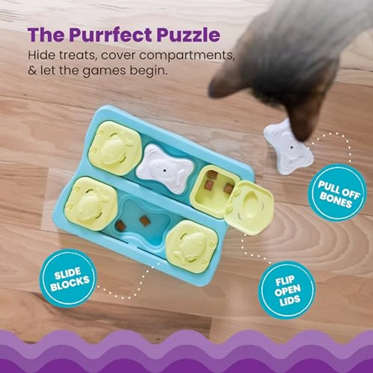 Catstages The Kitty Cube, Interaktives Katzenspielzeug & Leckerli-Spender für geistige Anregung, anpassbarer Schwierigkeitsgrad, fördert langsameres Fressen – Bild 3