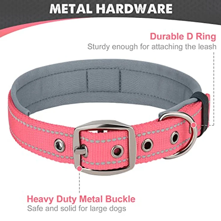 Joytale Gepolstertes Neopren Hundehalsband für Extra Große Hunde, Reflektierendes Nylon, Pink – Bild 5