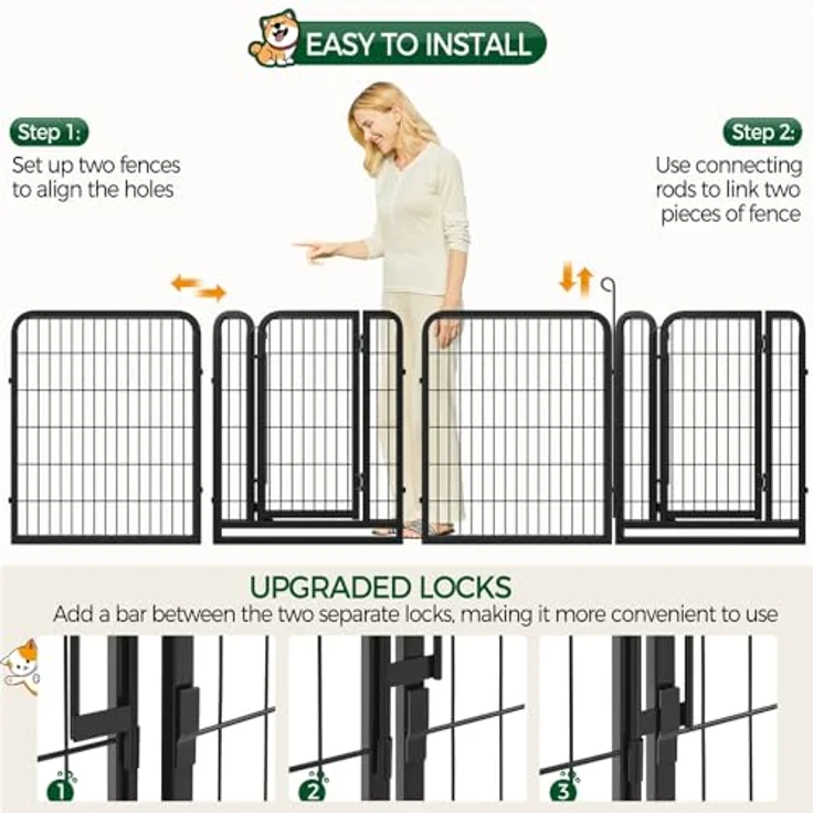 Yaheetech 12-teilig Welpenlaufstall 80cm hoch, faltbares Freilaufgehege mit 2 Türen und automatischer Verriegelung für Wohnung & Garten – Bild 4