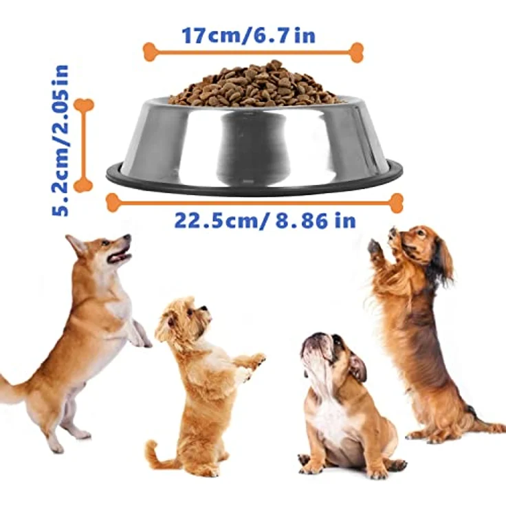 Nobleza Edelstahl Hundenapf 2er Set, rutschfeste Futternäpfe für mittelgroße/große Hunde, stapelbar, 22.5 cm Durchmesser, spülmaschinenfest – Bild 2