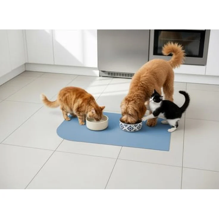 SANOZOO® Napfunterlage „Blatt“, beidseitig rutschfest & waschbar, Futtermatte für Hund & Katze, Made in Germany, Hellblau, 60 x 90 cm – Bild 2