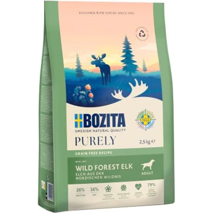 Bozita Dog Purely Adult ELCH Grain Free, 2,5kg - Hundefutter mit geschmacksintensivem Elch und Antioxidantien aus arktischen Beeren