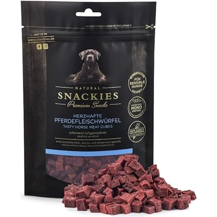 NATURAL SNACKIES Herzhafte Pferdefleischwürfel 400g, Premium Hundesnacks ohne Getreide, Zucker oder künstliche Zusatzstoffe, schonend luftgetrocknete Leckerli – Bild 1