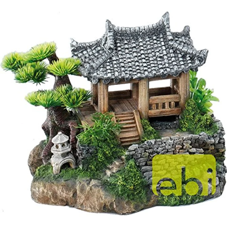 EBI Aqua Della Korean Cottage, Aquarium Dekoration aus ungiftigem Polyesterharz mit synthetischen Pflanzen, für Süß- und Meerwasseraquarien – Bild 2