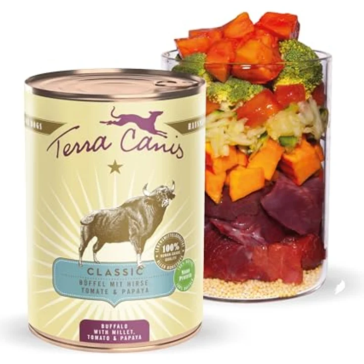 Terra Canis Büffel, Hirse, Papaya & Tomate - Classic Nassfutter, 400g, 100% Lebensmittelqualität, allergen- und getreidearm, glutenfrei – Bild 1