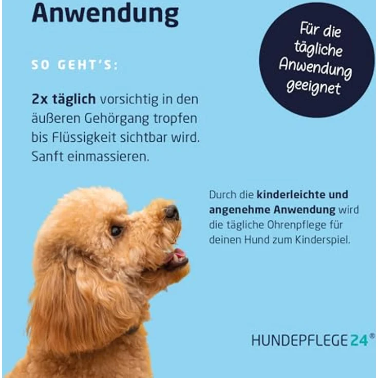 Hundepflege24 Ohrenreiniger für Hunde & Katzen, natürliche Ohrentropfen mit Kamille & Aloe Vera, beruhigt Juckreiz & Kopfschütteln, 250ml – Bild 4