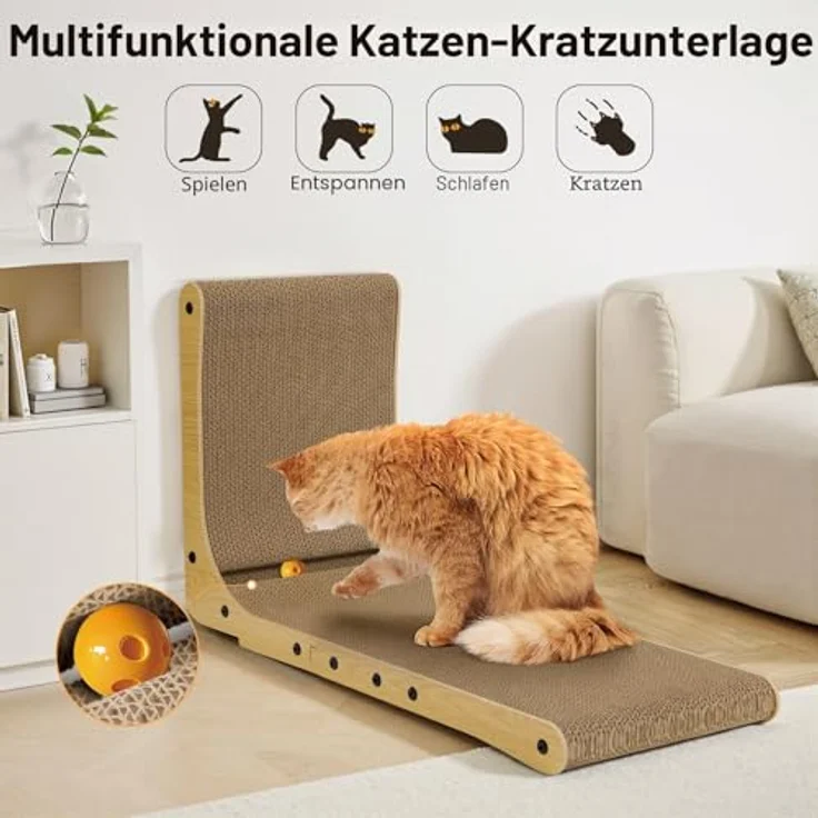Gimars L-förmiger Katzenkratzbaum, 47 cm, verstärkte Wellpappe mit Glockenball, Wandmontage, rutschfestes Katzenkratzpad, platzsparendes Design – Bild 4